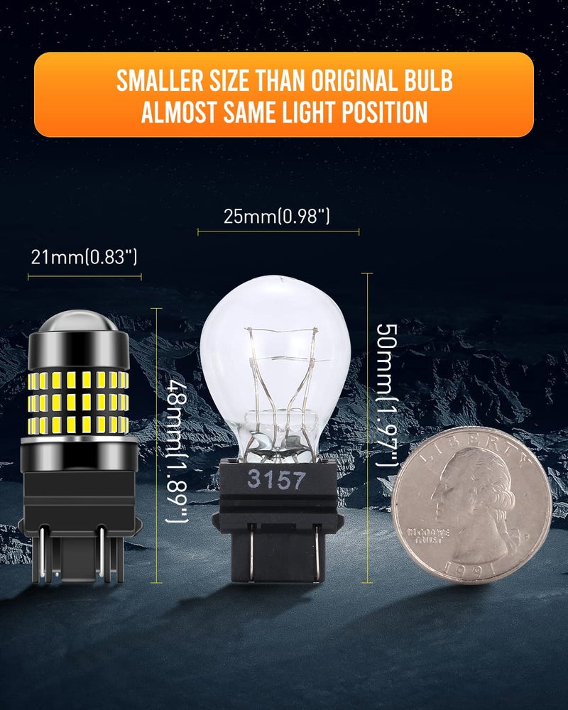 LUYED 3157 LED Bulb Turn Signal Light 1800 Lumens Super Bright 3056 3156 3057 3057K 3157 4157 LED Bulbs with Projector for Tail Lights Backup Reverse Lights,Xenon White,Pack of 2 - Image 5